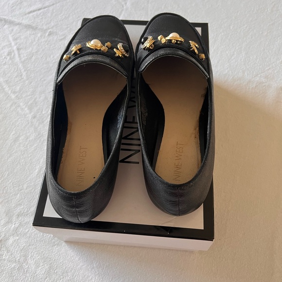 Embellished black leather loafers (size 8) by Nine West. Like new, lightly used. - Picture 2 of 4